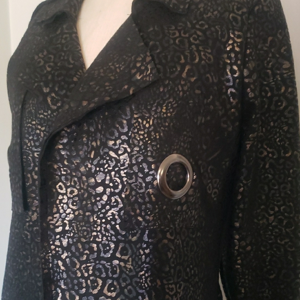 Venti6 Black Leopard Print Trench Coat - Picture 2 of 10